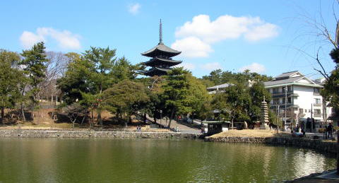 猿沢の池より興福寺五重塔を望む