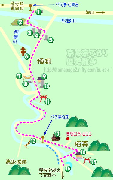 奈良歴史散歩：奥明日香・飛鳥川周辺の地図