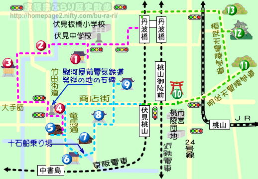 京都歴史散歩：伏見周辺の地図