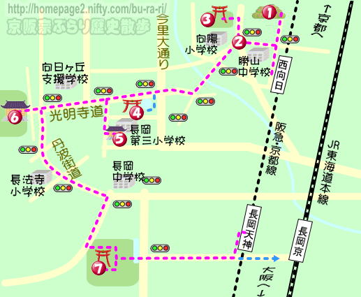 京都歴史散歩：光明寺・長岡京周辺地図