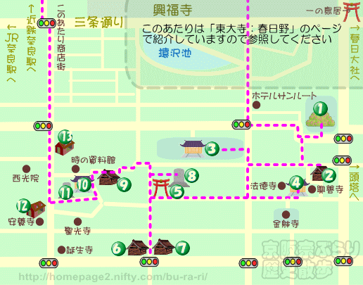 奈良歴史散歩：ならまち散策の地図