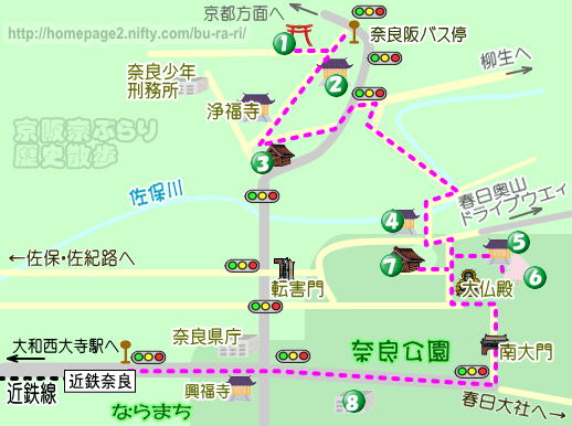 奈良歴史散歩：奈良坂から正倉院周辺地図