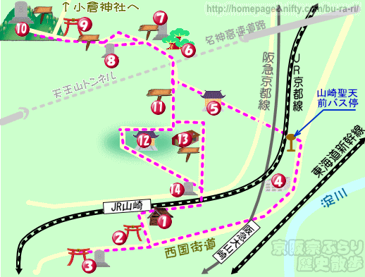 京都歴史散歩：天王山の地図