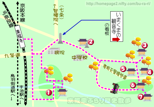 京都歴史散歩：東福寺から泉涌寺周辺の地図